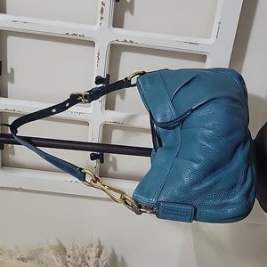 COACH HAMPTON 12917 PLEATED TEAL SOFT PEBBLE LEATHER SHOULDER BAG